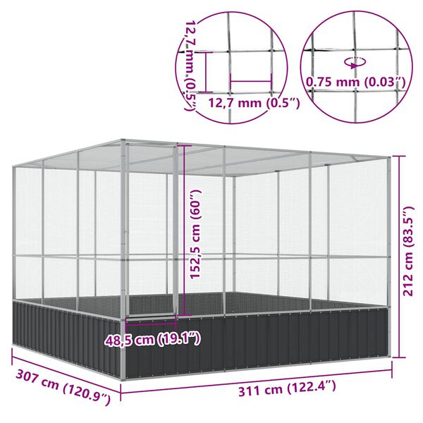 vidaXL Κλουβί Ασημένιο 311x307x212 εκ. Ατσάλινο