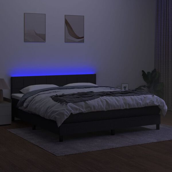 vidaXL &Kappa;&rho;&epsilon;&beta;ά&tau;&iota; Boxspring &mu;&epsilon; &Sigma;&tau;&rho;ώ&mu;&alpha; & LED &Mu;&alpha;ύ&rho;&omicron; 160x200 &epsilon;&kappa;. &Upsilon;&phi;&alpha;&sigma;&mu;ά&tau;&iota;&nu;&omicron;