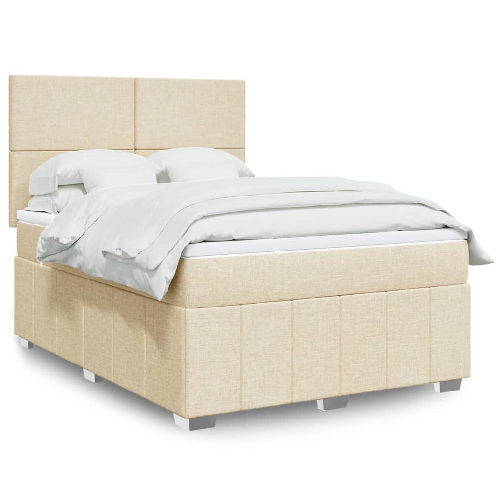 vidaXL Κρεβάτι Boxspring με Στρώμα Κρεμ 140x200 εκ. Υφασμάτινο