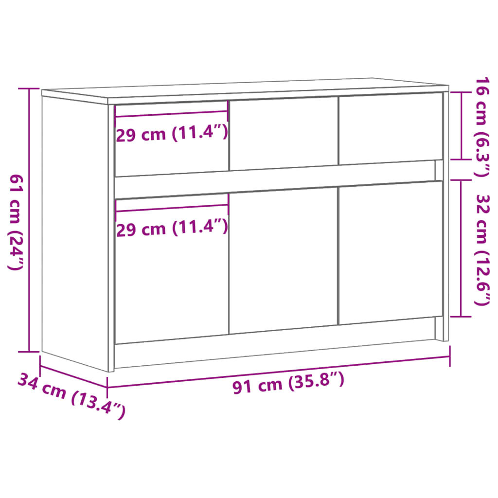 vidaXL Έπιπλο Τηλεόρασης με LED Γκρι Sonoma 91x34x61 εκ. Επεξ. Ξύλο