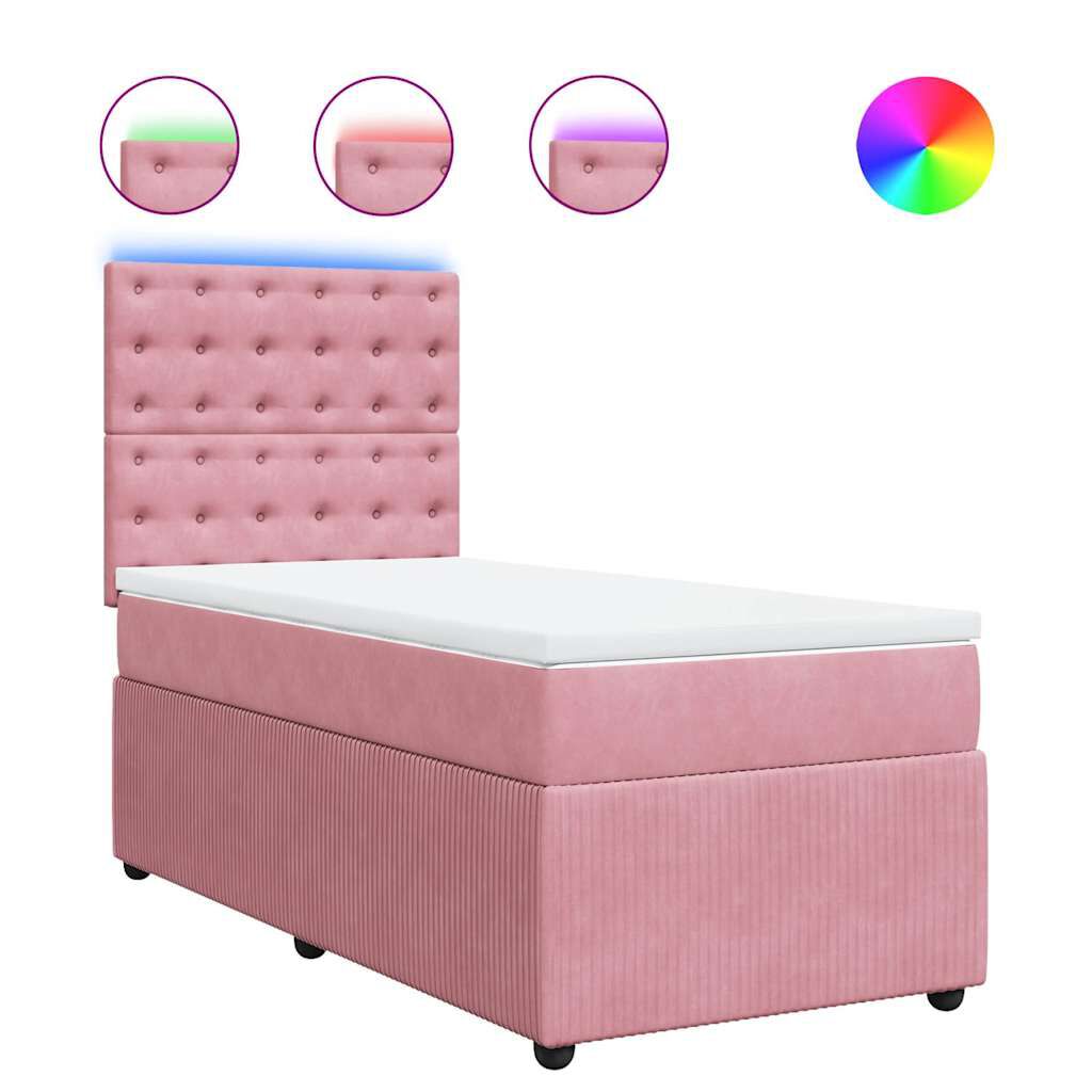 vidaXL Κρεβάτι Boxspring με Στρώμα Ροζ 80 x 200 εκ. Βελούδινο