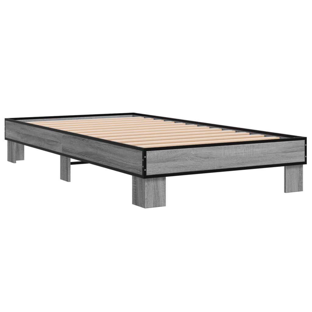 vidaXL Πλαίσιο Κρεβατιού Γκρι Sonoma 75x190 εκ. Επεξ. Ξύλο & Μέταλλο