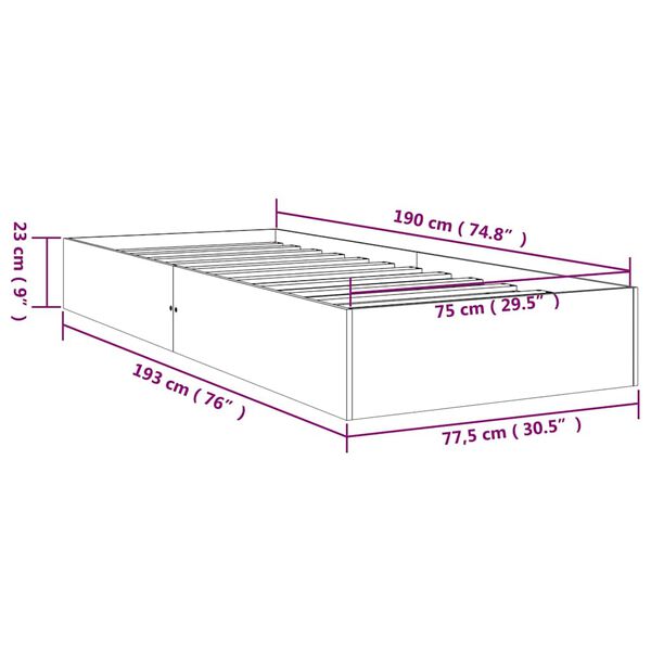 vidaXL Πλαίσιο Κρεβατιού Μελί 75x190 εκ. Ξύλο Πεύκου Small Single