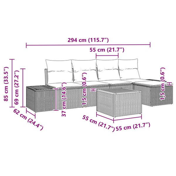 vidaXL Σετ Καναπέ Κήπου 6 pcs Μαύρο και λευκό
