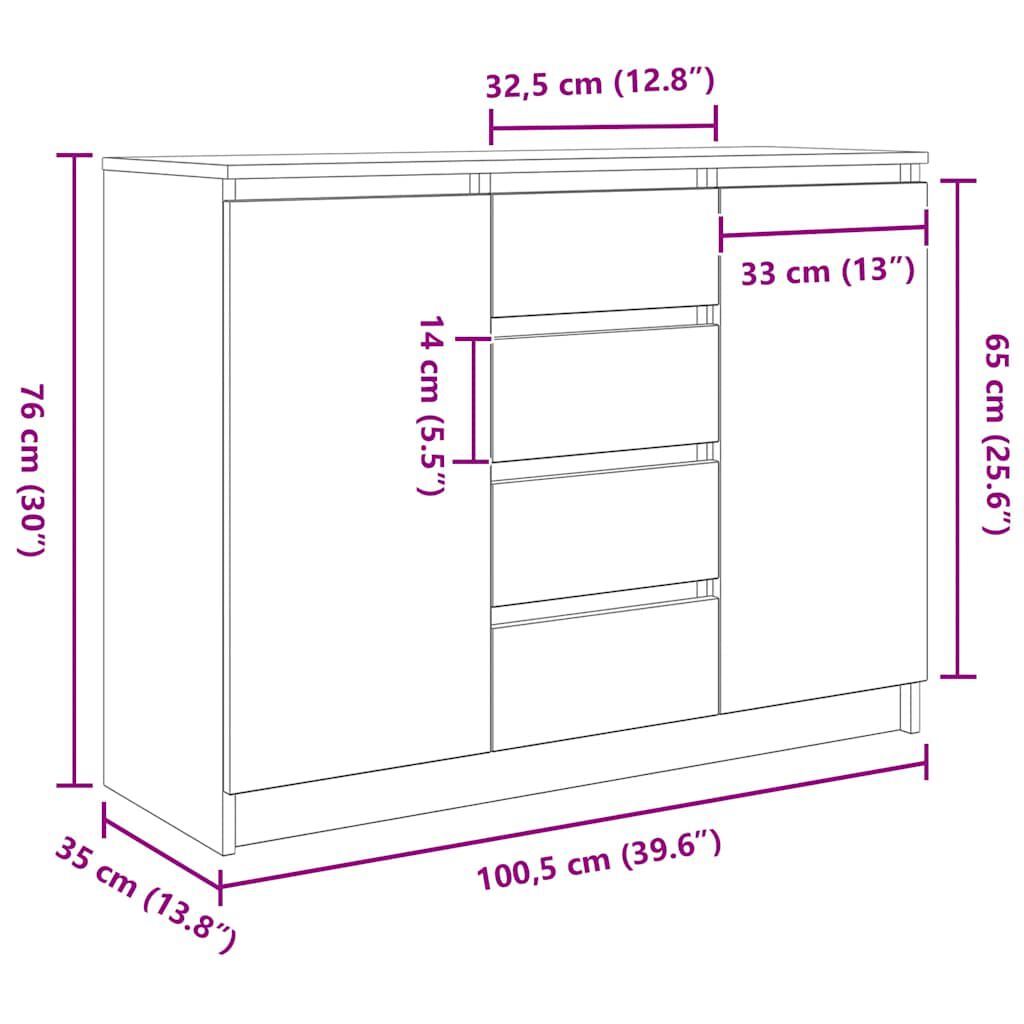 vidaXL Συρταριέρα με Συρτάρια Καπνιστή Δρυς 100,5x35x76 εκ. Επεξ. Ξύλο