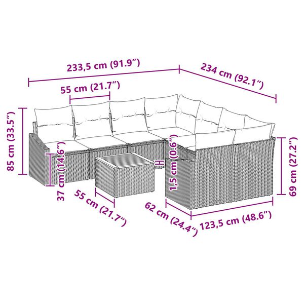 vidaXL Σετ Καναπέ Κήπου 9 pcs Γκρι