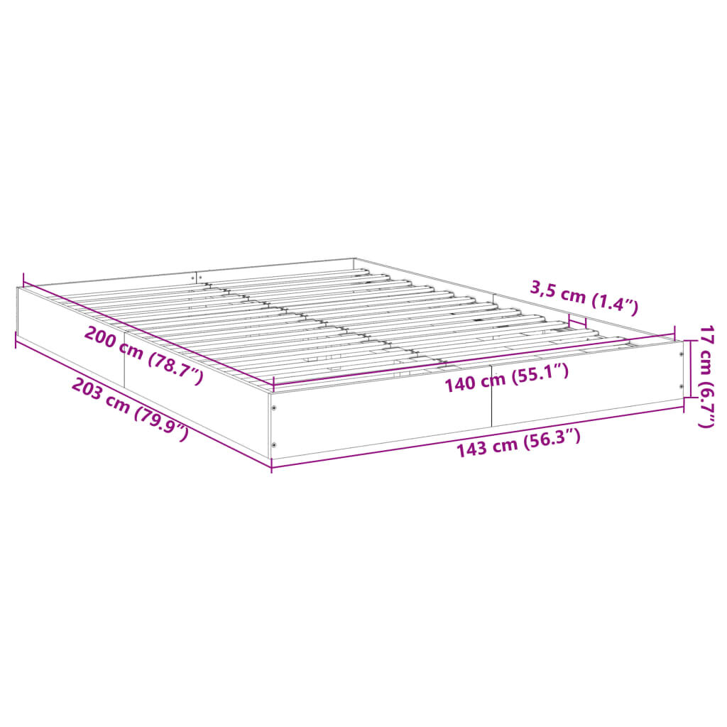 vidaXL Πλαίσιο Κρεβατιού Γκρι Σκυροδέματος 140x200 εκ. Επεξεργ. Ξύλο