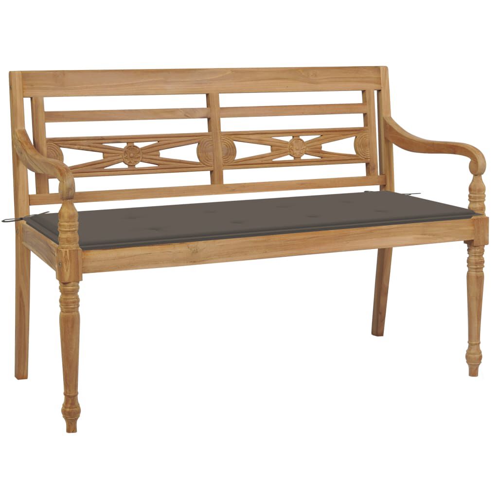 vidaXL Παγκάκι Batavia 120 εκ. από Μασίφ Ξύλο Teak με Taupe Μαξιλάρι