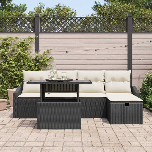 vidaXL Σετ Καναπέ Κήπου με μαξιλάρι 6 pcs Μαύρο Πολυ ράταν