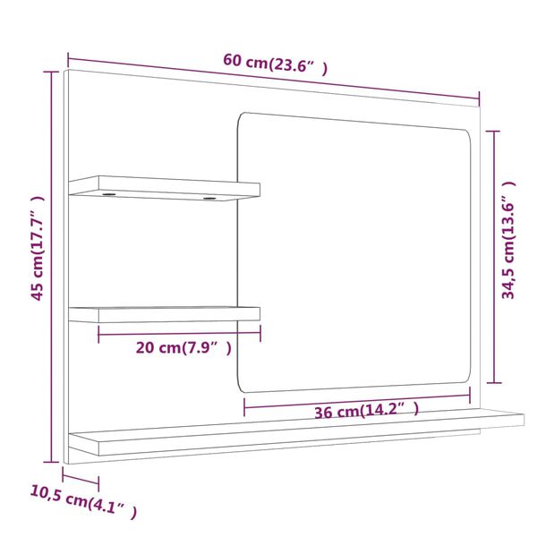 vidaXL Καθρέφτης Μπάνιου Καπνιστή Δρυς 60x10,5x45 εκ. Επεξεργ. Ξύλο