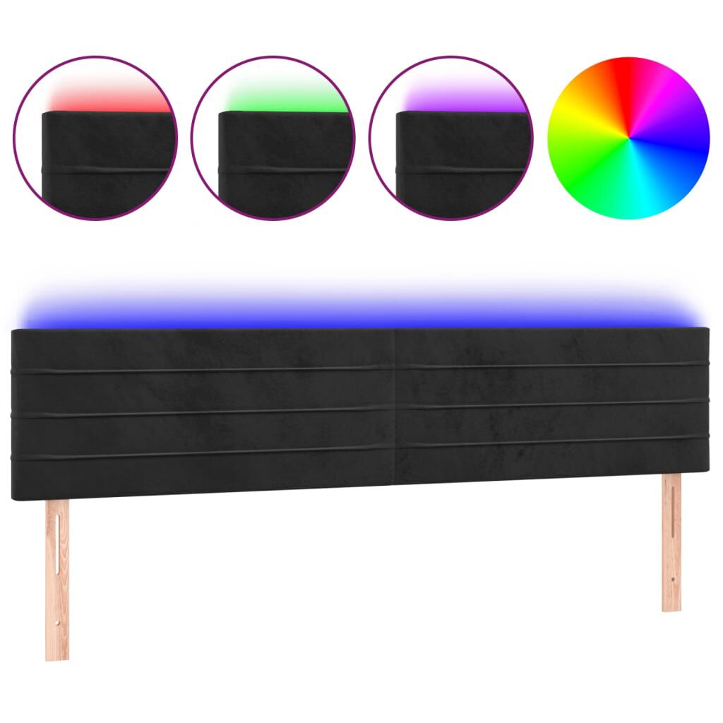 vidaXL Κεφαλάρι Κρεβατιού LED Μαύρο 180x5x78/88 εκ. Βελούδινο