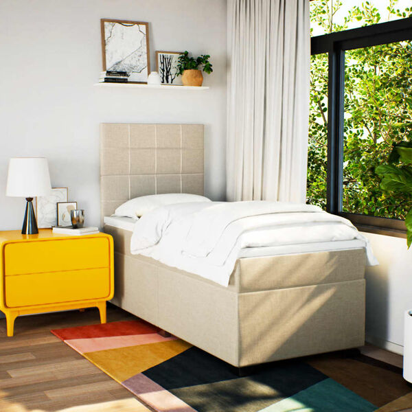 vidaXL &Kappa;&rho;&epsilon;&beta;ά&tau;&iota; Boxspring &mu;&epsilon; &Sigma;&tau;&rho;ώ&mu;&alpha; &Kappa;&rho;&epsilon;&mu; 90x190 &epsilon;&kappa;.&Upsilon;&phi;&alpha;&sigma;&mu;ά&tau;&iota;&nu;&omicron;