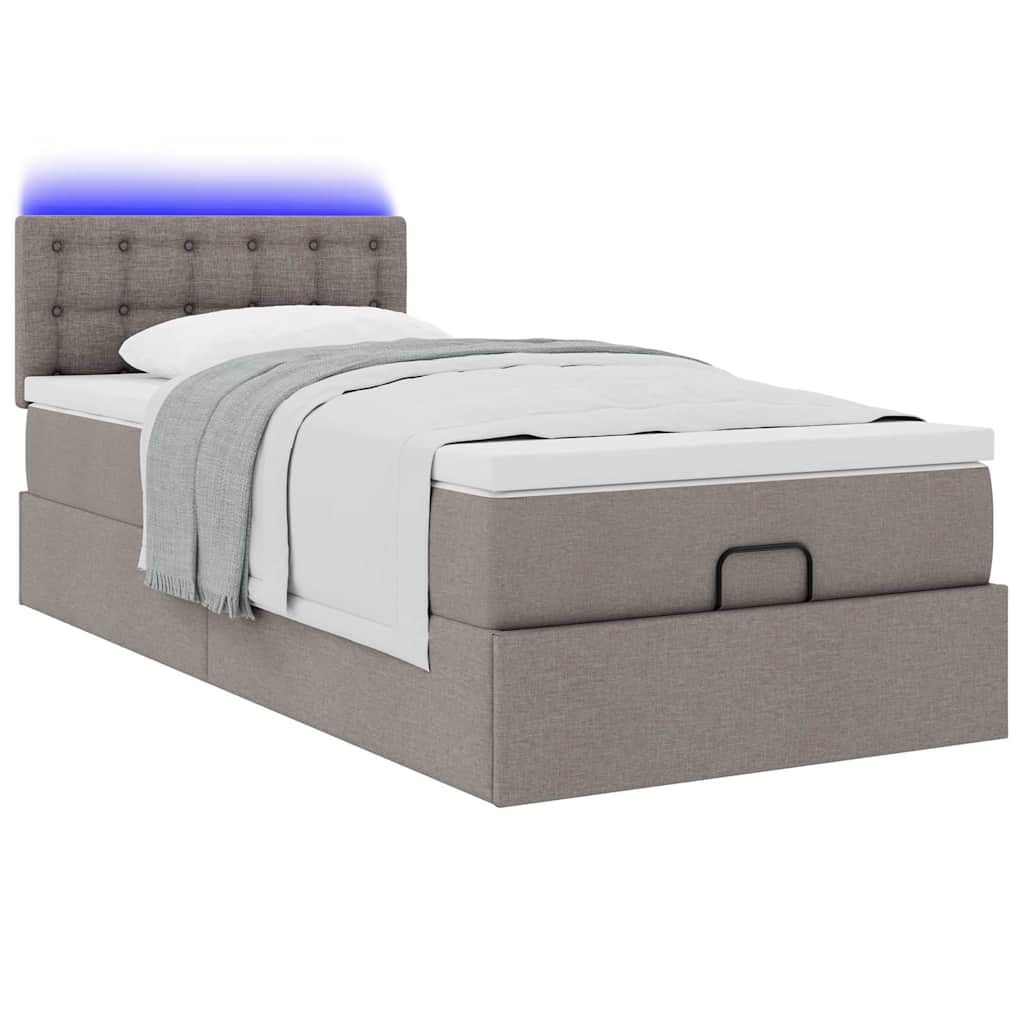 vidaXL Οθωμανικό κρεβάτι με στρώμα & LEDs Taupe 100x200 cm Ύφασμα