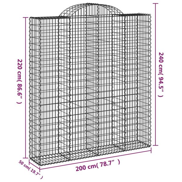 vidaXL Συρματοκιβώτια Τοξωτά 4 τεμ. 200x50x220/240 εκ. Γαλβαν. Ατσάλι