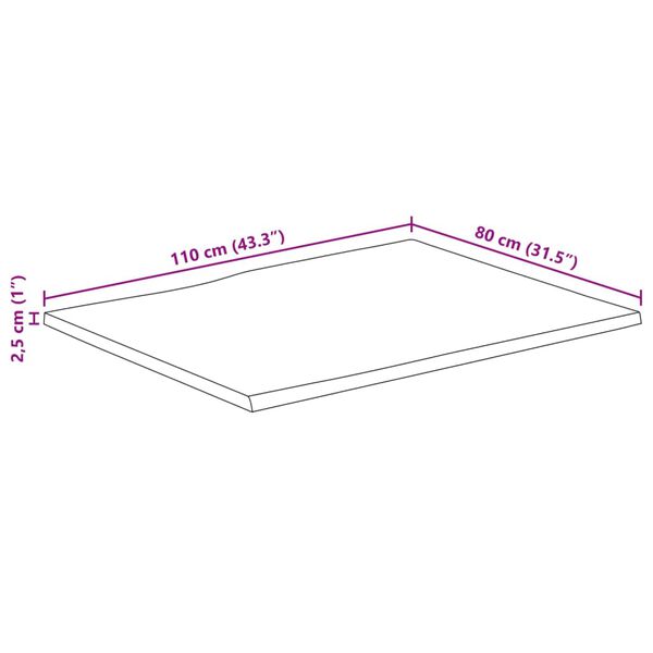vidaXL Επιφάνεια Τραπεζιού 110x80x2,5 εκ. Live Edge Μασίφ Ξύλο Μάνγκο