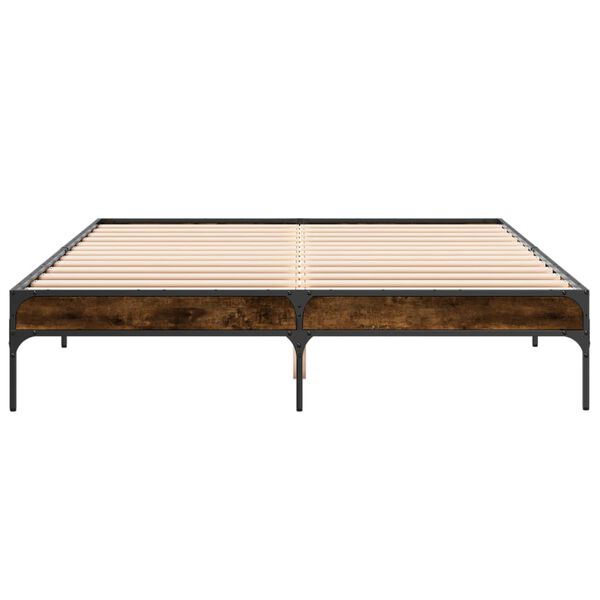 vidaXL Πλαίσιο Κρεβατιού Καπνιστή Δρυς 140x200εκ. Επεξ. Ξύλο & Μέταλλο