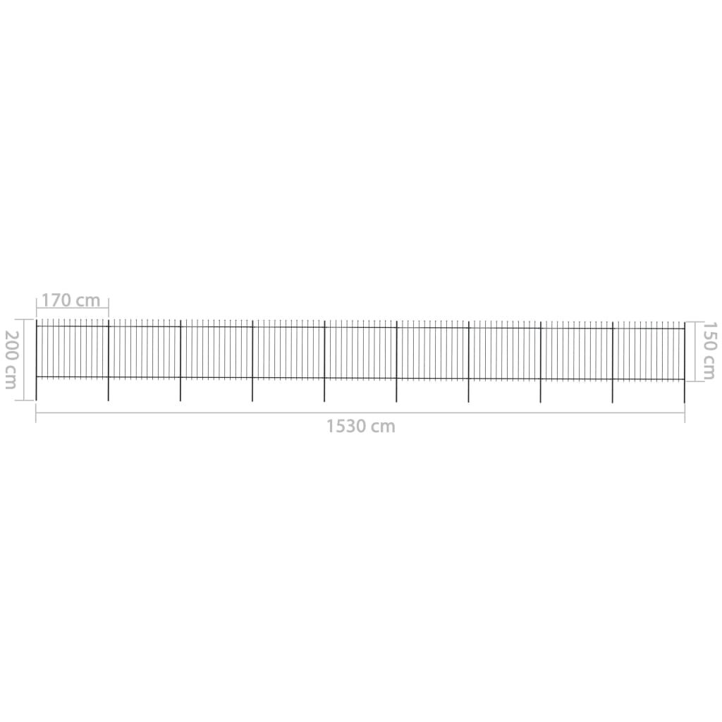 vidaXL Κάγκελα Περίφραξης με Λόγχες Μαύρα 15,3 x 1,5 μ. από Χάλυβα