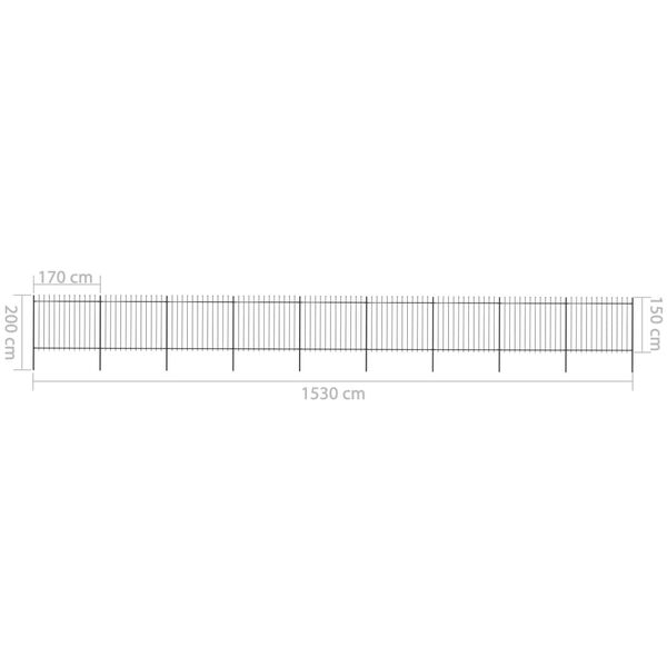 vidaXL Κάγκελα Περίφραξης με Λόγχες Μαύρα 15,3 x 1,5 μ. από Χάλυβα