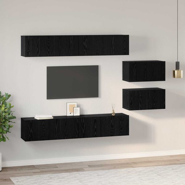 vidaXL Σετ επίπλου τηλεόρασης 6 pcs Μαύρη Οξυά 80 x 30 x 30.5 εκ Small
