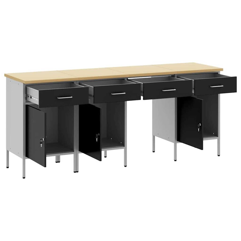 vidaXL Ντουλάπα Εργασίας με συρτάρι 4 pcs Μαύρο 200 x 55 x 85 εκ