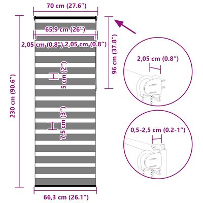 vidaXL Ζέβρα τυφλή Σκούρο Γκρι Πλάτος υφάσματος 65,9 εκ. Πολυεστέρας