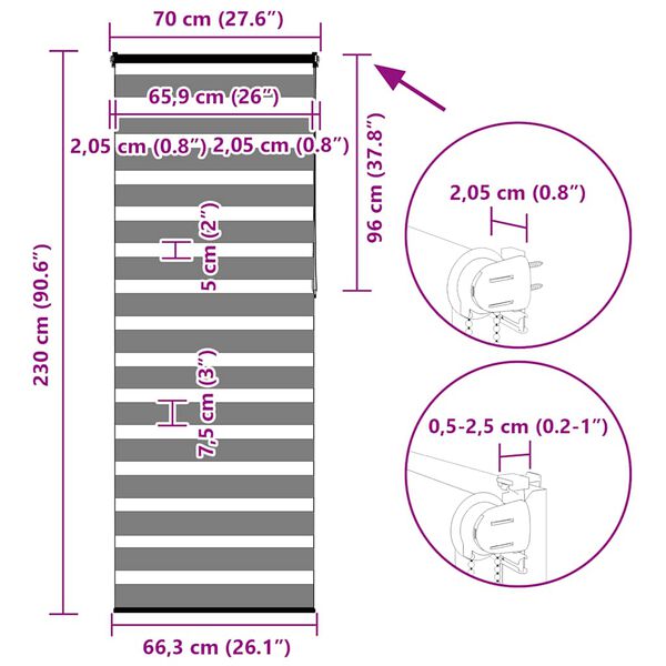 vidaXL Ζέβρα τυφλή Σκούρο Γκρι Πλάτος υφάσματος 65,9 εκ. Πολυεστέρας