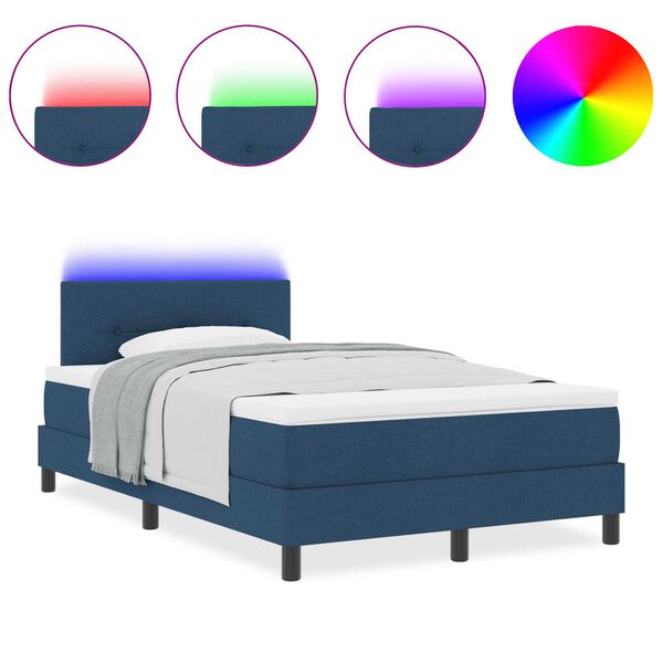 vidaXL Κρεβάτι με Ελατήριο και Στρώμα & LED Μπλε 120x200 εκ. Ύφασμα