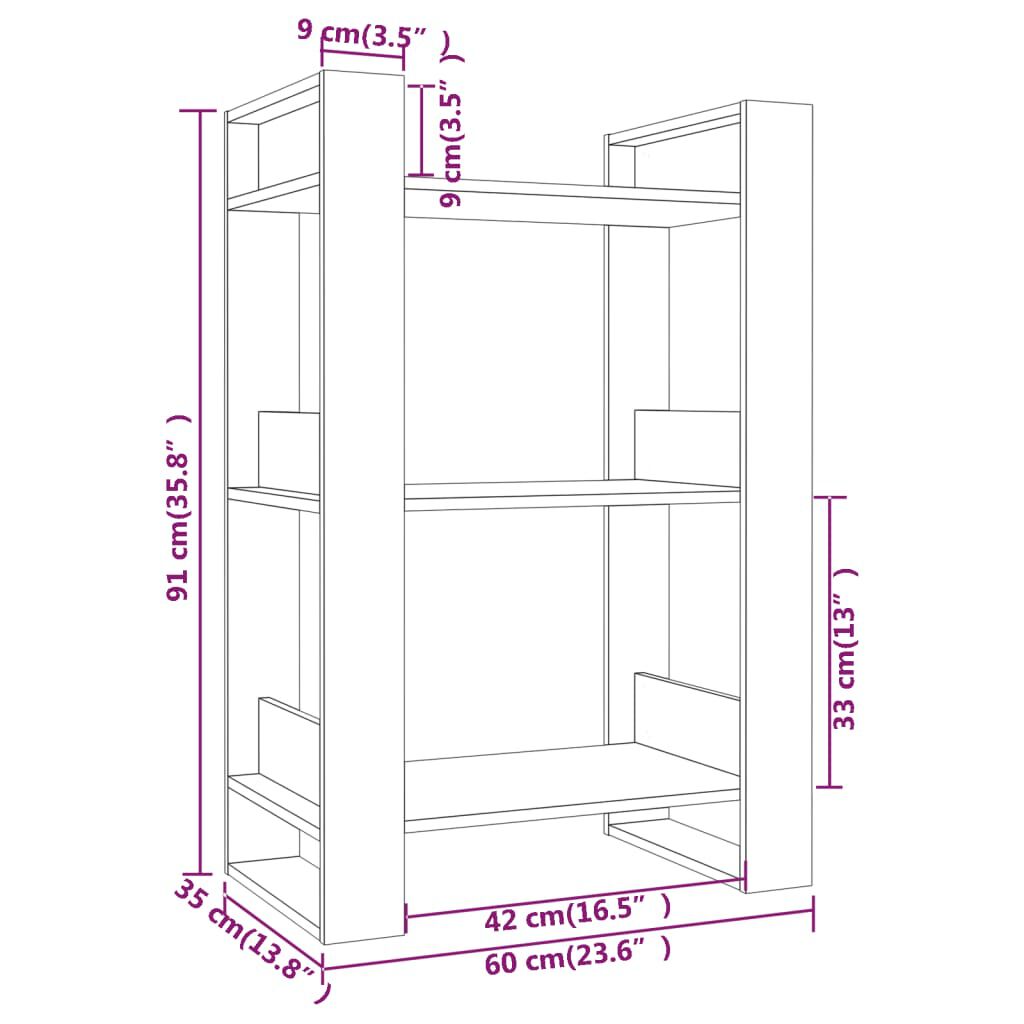 vidaXL Βιβλιοθήκη/Διαχωριστικό Χώρου Μελί 60 x 35 x 91 εκ. Μασίφ Ξύλο