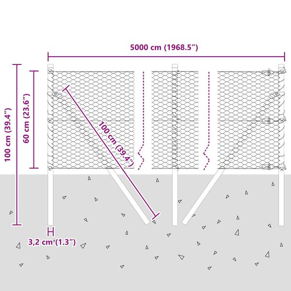 Φράκτης vidaXL Hexagon 0,6x50 μ Γαλβανισμένος Ατσάλι