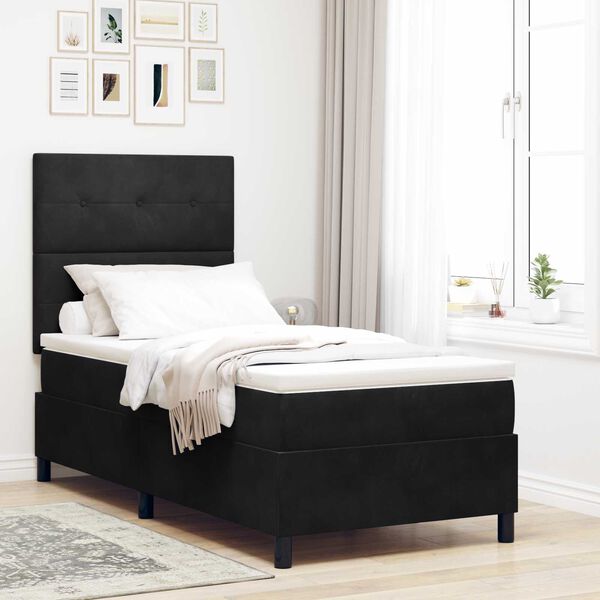 κρεβάτι box spring vidaXL με στρώμα Μαύρο Μονό Βελούδινο
