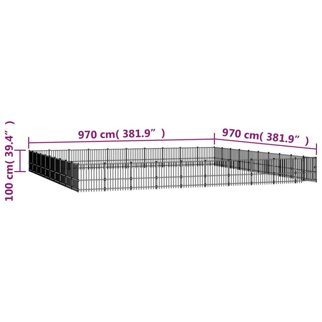 vidaXL Κλουβί Σκύλου Εξωτερικού Χώρου 94,09 μ² από Ατσάλι