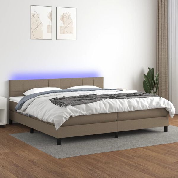 vidaXL &Kappa;&rho;&epsilon;&beta;ά&tau;&iota; Boxspring &mu;&epsilon; &Sigma;&tau;&rho;ώ&mu;&alpha; & LED Taupe 200x200 &epsilon;&kappa;. &Upsilon;&phi;&alpha;&sigma;&mu;ά&tau;&iota;&nu;&omicron;