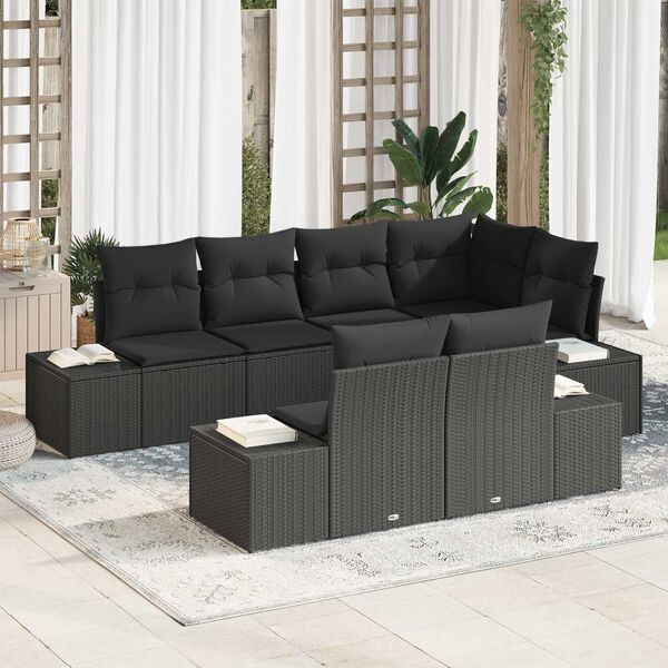 vidaXL Σετ Καναπέ Κήπου με μαξιλάρι 7 pcs Μαύρο Πολυ ράταν