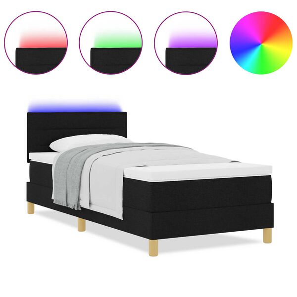 vidaXL Κρεβάτι με Σπαστό Σκελετό με Στρώμα & LED Μαύρο 80x200 εκ. Ύφασμα