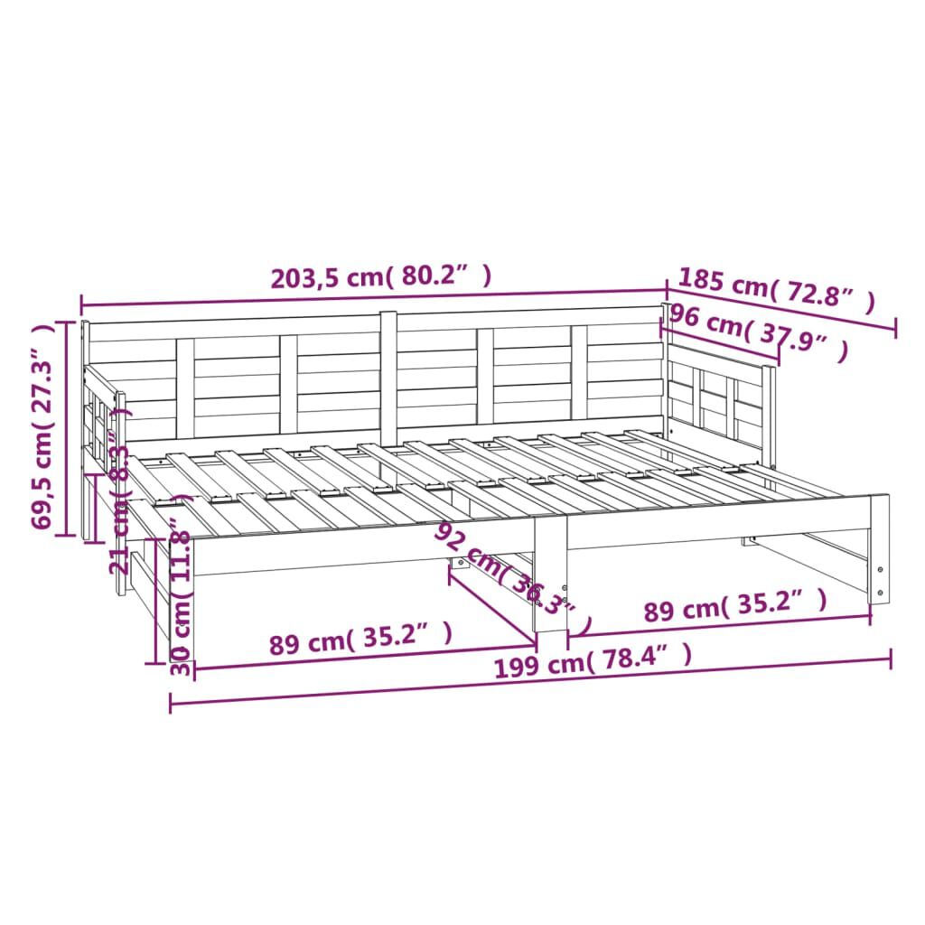 vidaXL Καναπές Κρεβάτι Συρόμενος Λευκός 2x(90x200) εκ. από Μασίφ Πεύκο