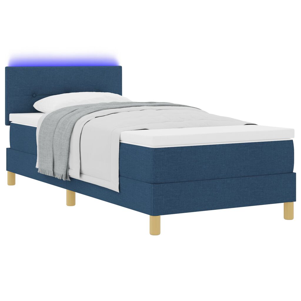 vidaXL Κρεβάτι Box Spring με Μαξιλάρι & LED Μπλε 90x190 εκ. Ύφασμα