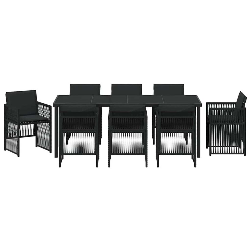 vidaXL Σέτ φαγητού για κήπο 9 pcs Μαύρο Πολυ ράταν