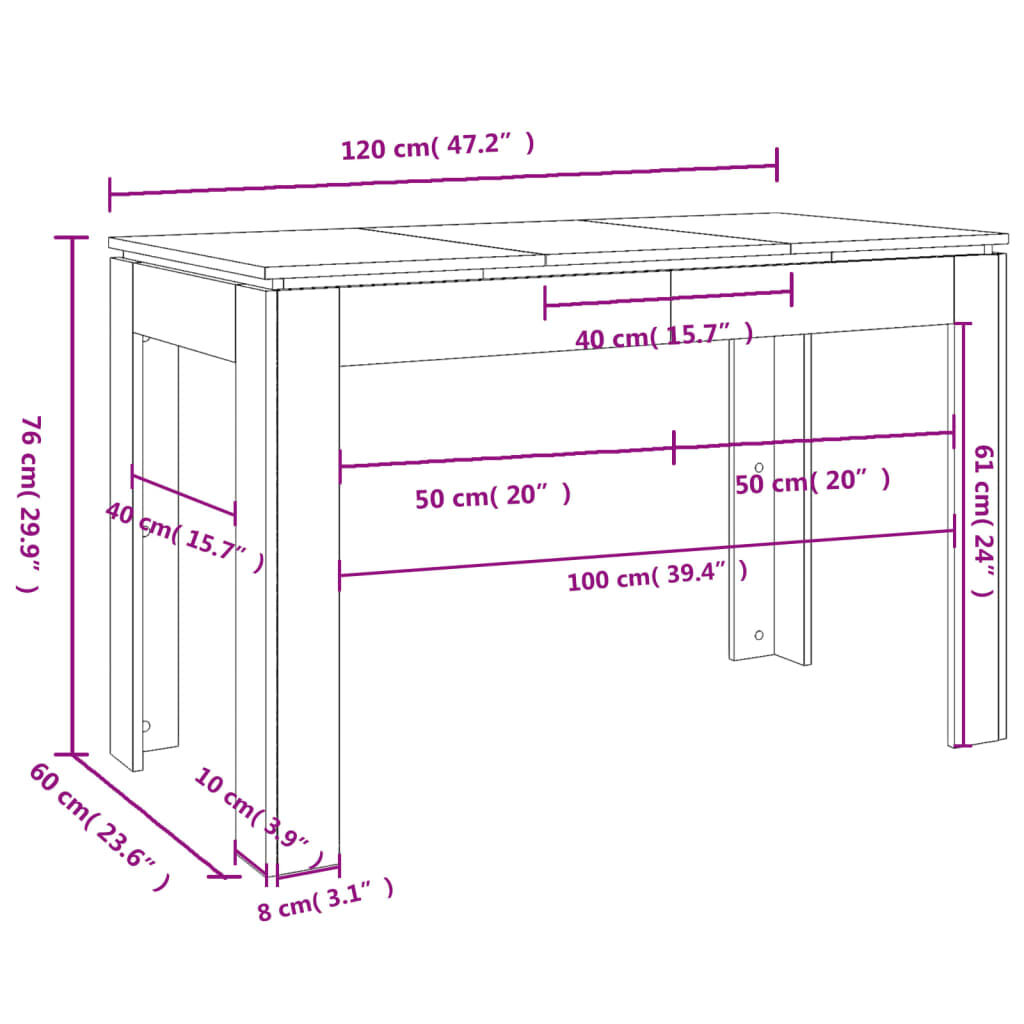 vidaXL Τραπεζαρία Γκρι Sonoma 120 x 60 x 76 εκ. από Επεξεργασμένο Ξύλο