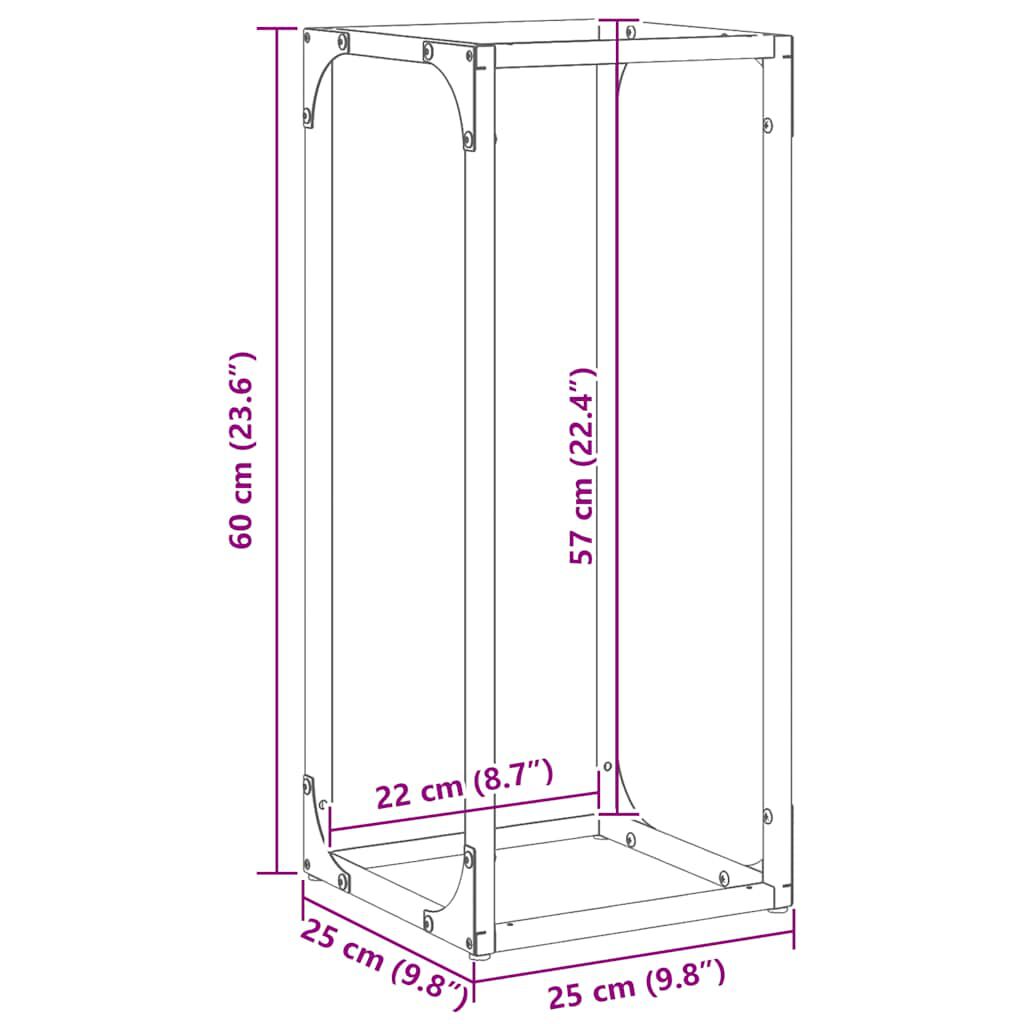 vidaXL Ράφι για καυσόξυλα Μαύρο 25x25x60 cm Ατσάλι ψυχρής έλασης