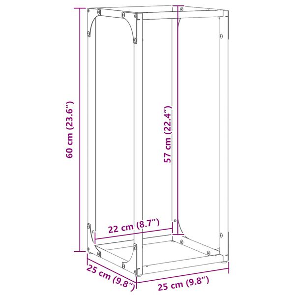 vidaXL Ράφι για καυσόξυλα Μαύρο 25x25x60 cm Ατσάλι ψυχρής έλασης