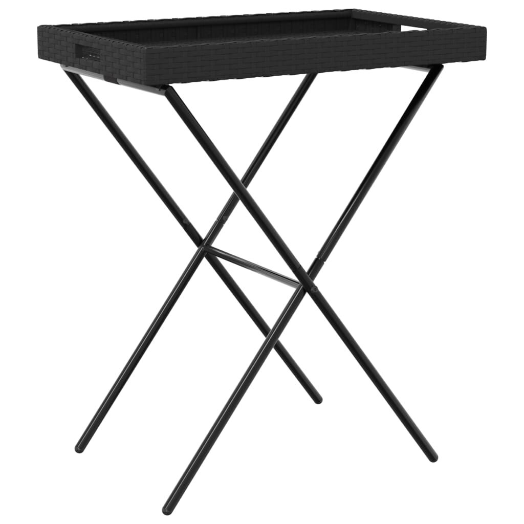 vidaXL Τραπέζι Δίσκος Πτυσσόμενο Μαύρο 65x40x75 εκ. Συνθετικό Ρατάν
