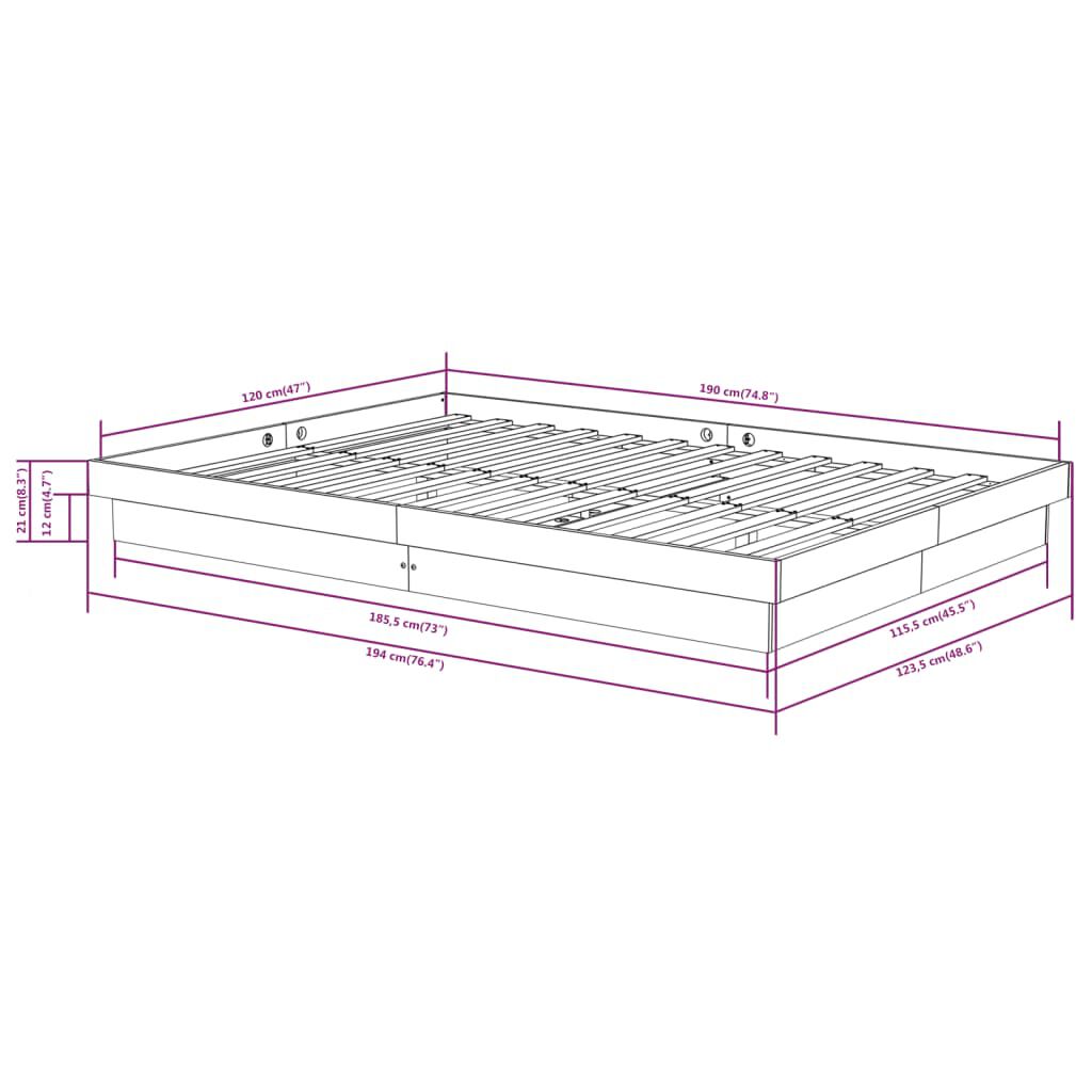 vidaXL Πλαίσιο Κρεβατιού Γκρι 120x190 εκ. Μασίφ Ξύλο Small Double