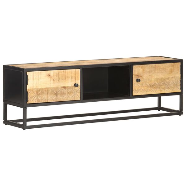 vidaXL Έπιπλο TV με Σκαλιστή Πόρτα 130x30x40 εκ. Ακατέργ. Ξύλο Μάνγκο
