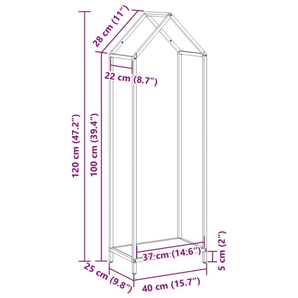 vidaXL Ράφι για καυσόξυλα Ανθρακί 40x25x120 cm Ατσάλι ψυχρής έλασης