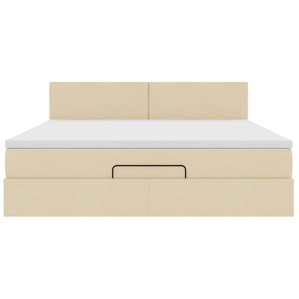 vidaXL Οθωμανικό κρεβάτι με στρώμα & LEDs Cream 160x200cm ύφασμα