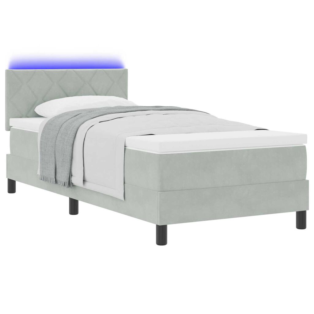 vidaXL κρεβάτι τύπου box spring με στρώμα & LED φως Γκρι 90x190 εκ Βελούδο