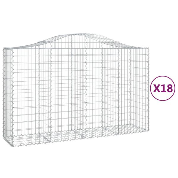 vidaXL Συρματοκιβώτια Τοξωτά 18 τεμ. 200x50x120/140 εκ. Γαλβαν. Ατσάλι