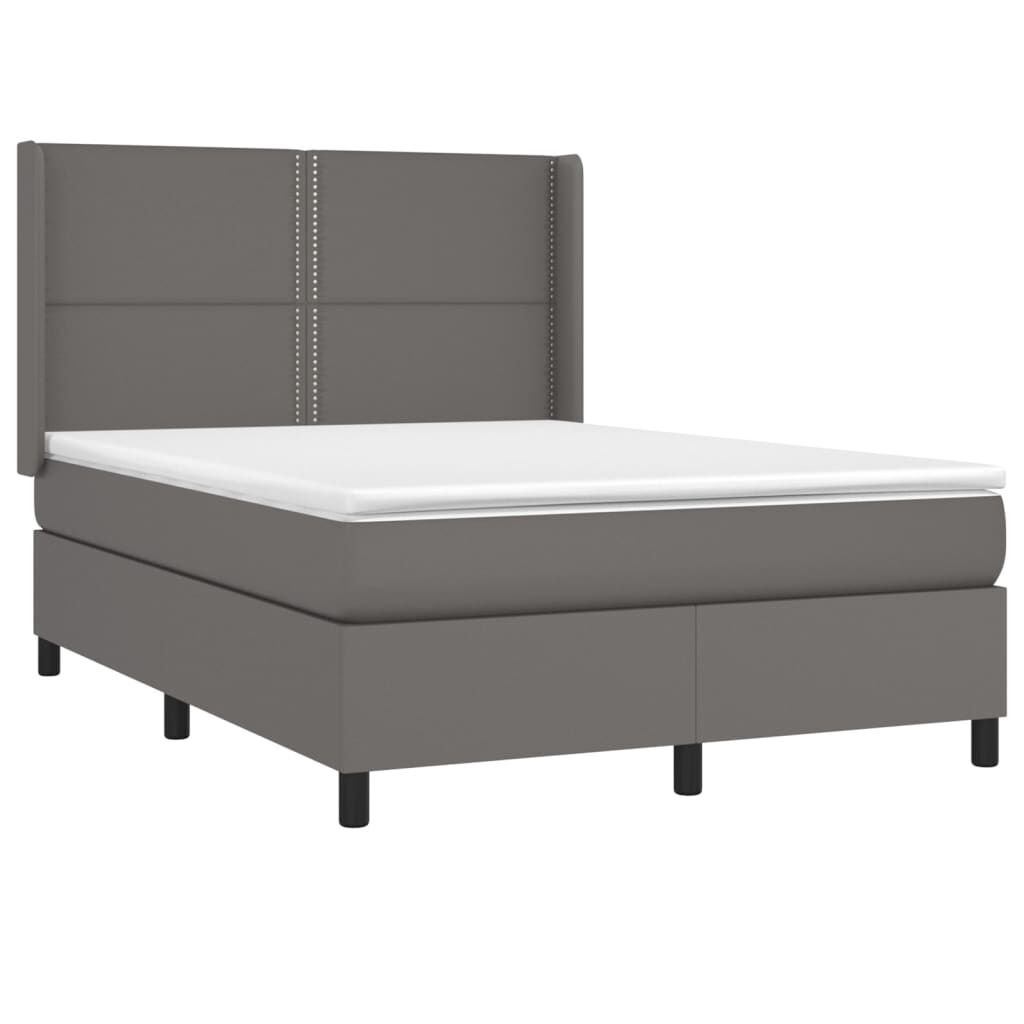 vidaXL Κρεβάτι Boxspring με Στρώμα & LED Γκρι 140x200 εκ. Συνθ. Δέρμα