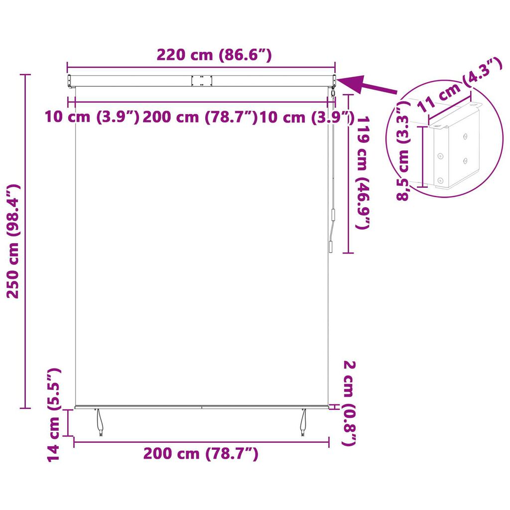 vidaXL Εξωτερικό ρολό Ριγέ Ρυθμιζόμενος Κρεμ 220 x 250 cm ύφασμα