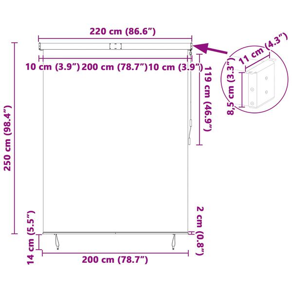 vidaXL Εξωτερικό ρολό Ριγέ Ρυθμιζόμενος Κρεμ 220 x 250 cm ύφασμα